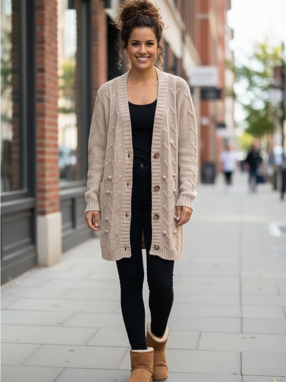 The Limited Wool Beige Button-Up Cardigan